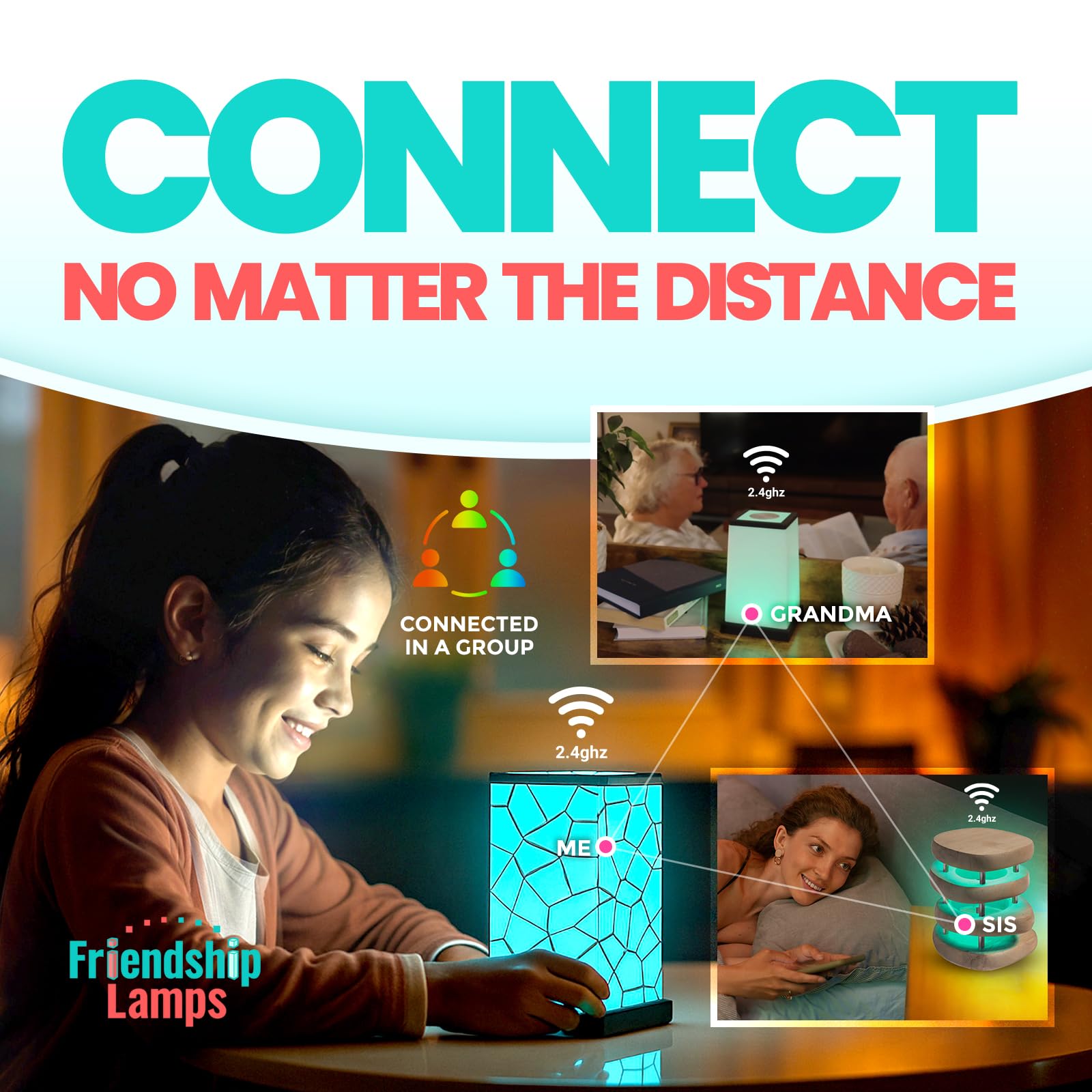 Close up of the touch sensor on the Friendship Lamp demonstrates easy, instant color changes.