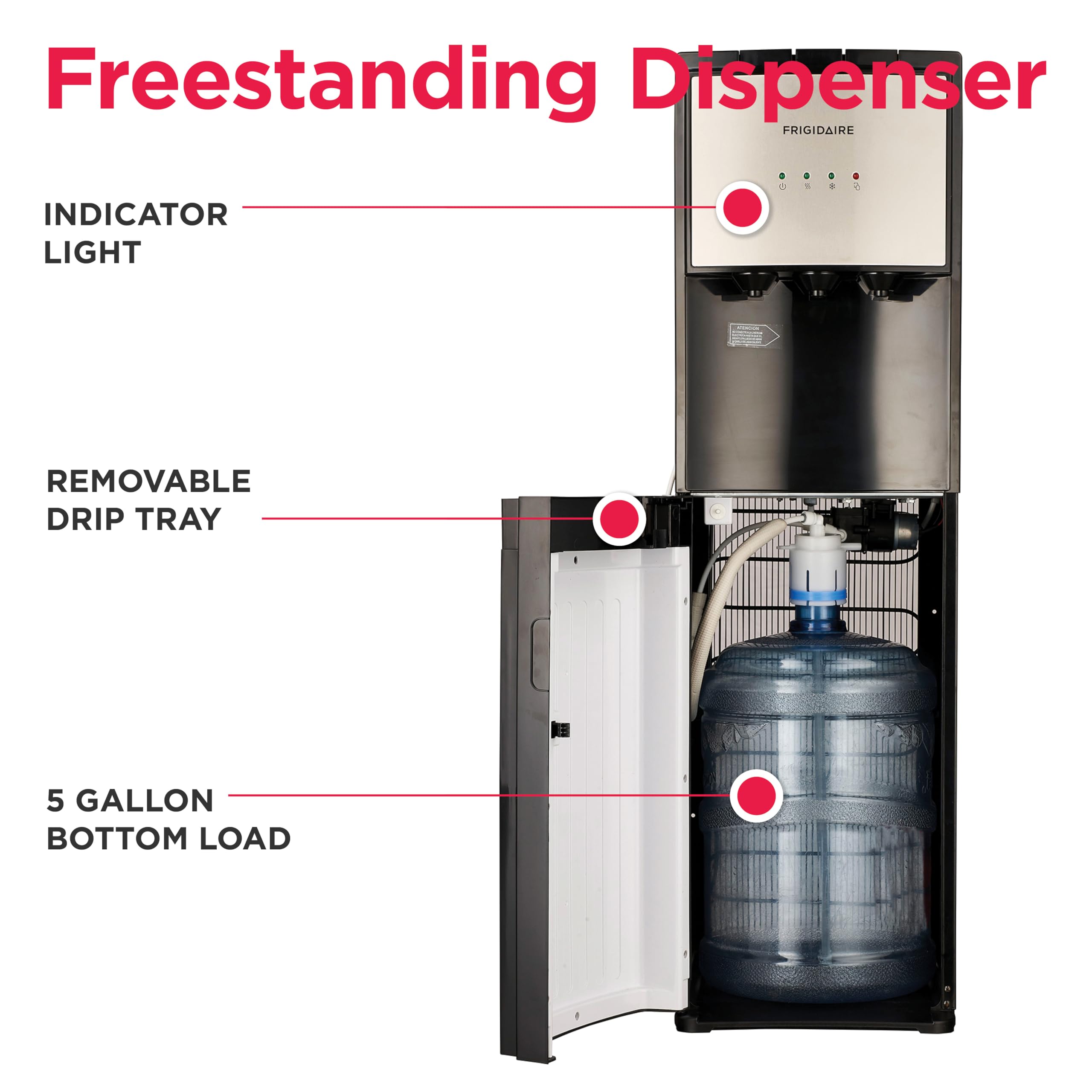 Frigidaire compressor-cooled cold water delivers reliable chill for daily use.