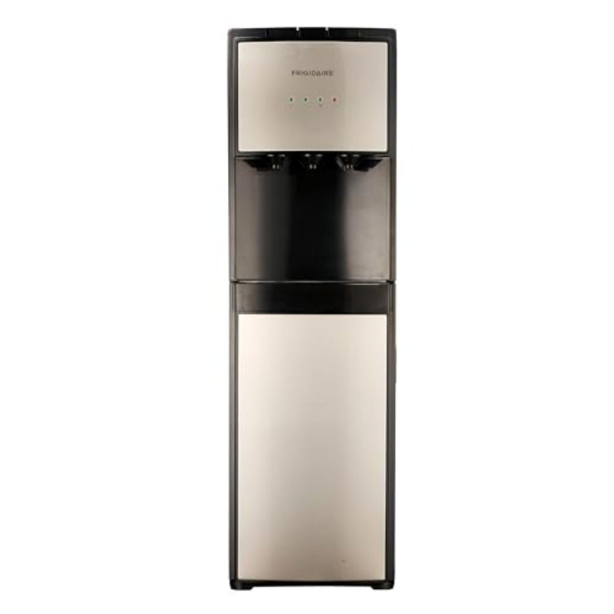 Frigidaire water dispenser in stainless steel with hot and cold options for hydration.