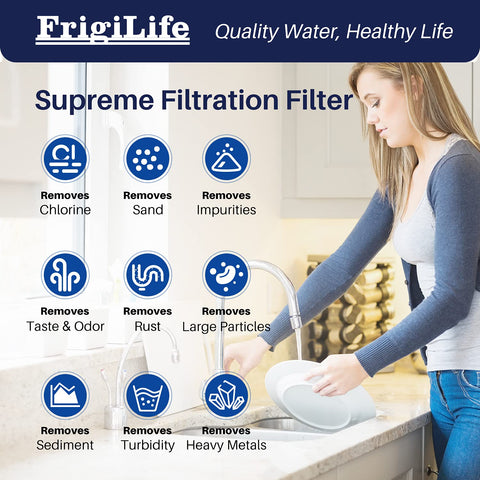 FrigiLife filter installed in GE-compatible system showing secure fit.