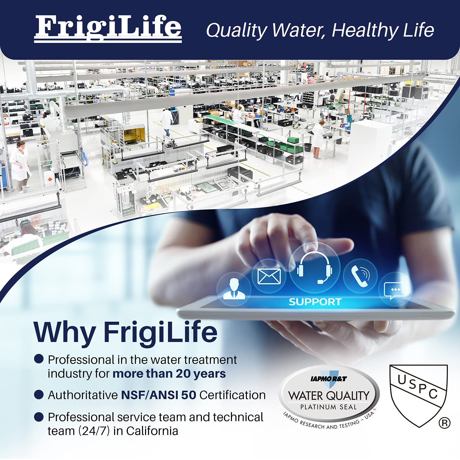 FrigiLife lead-free BPA-free plastic ensures safe drinking water.