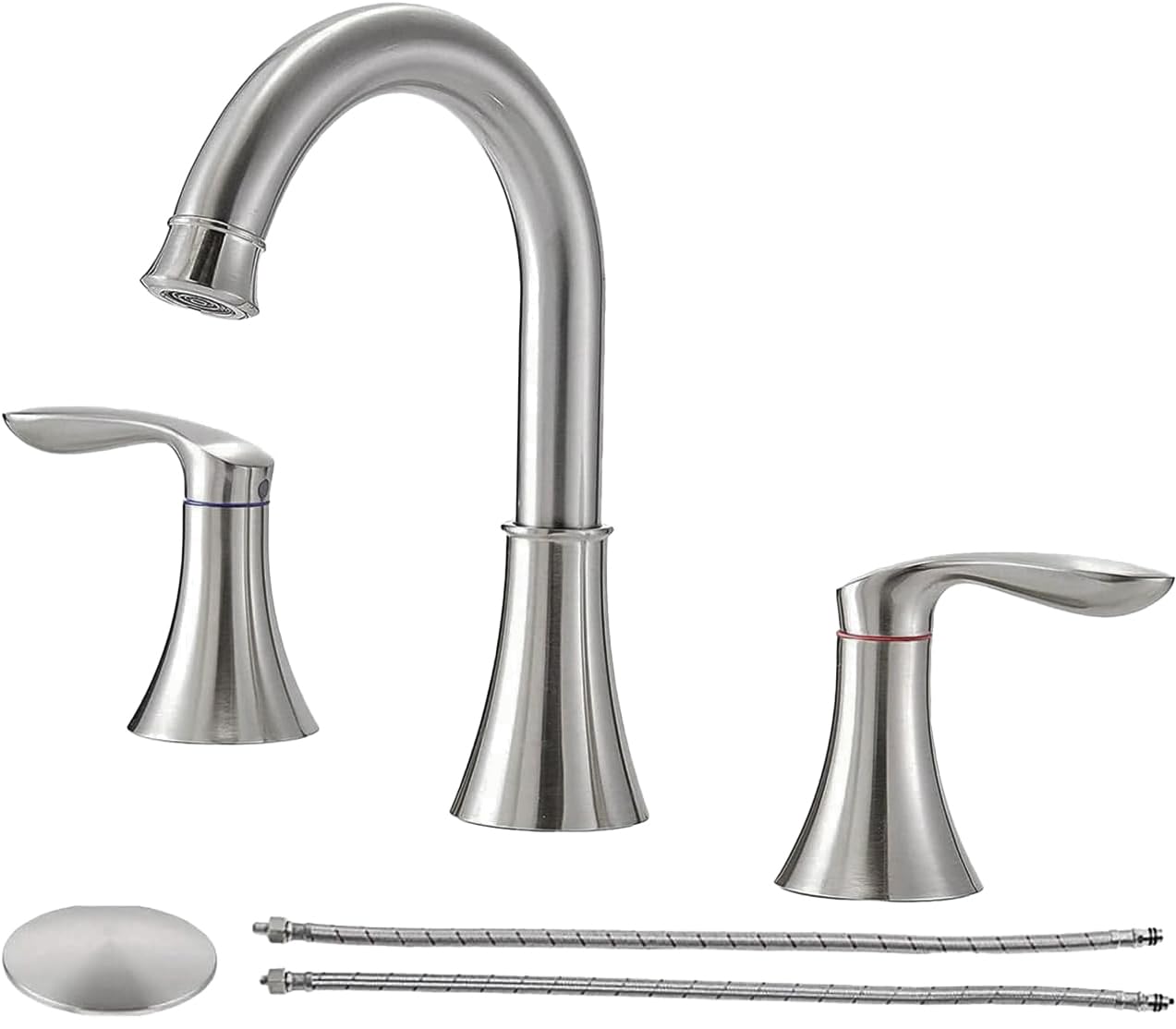 Friho brushed-nickel bathroom faucet front view; durable, modern design.