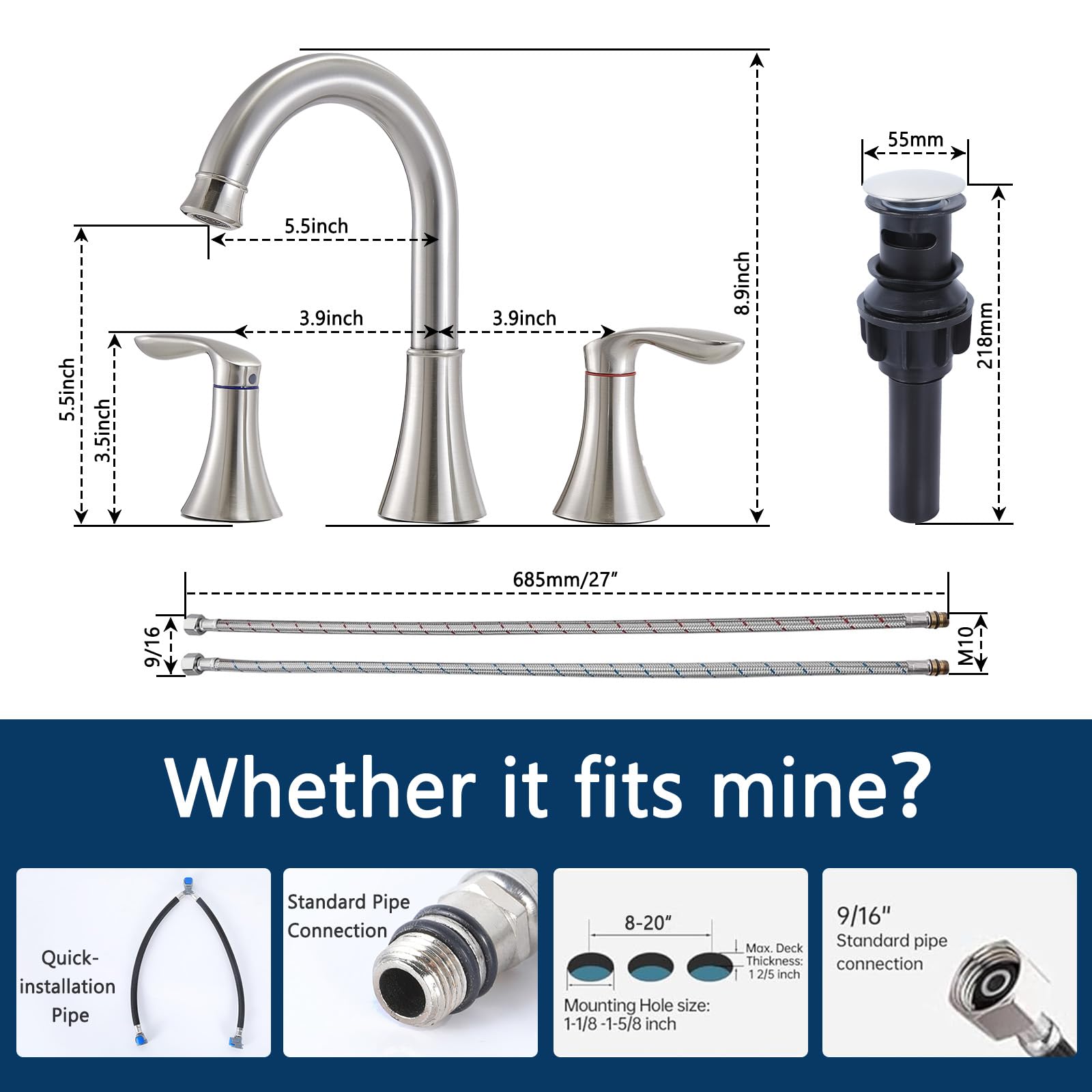 Friho pop-up drain integrated for easy cleaning.