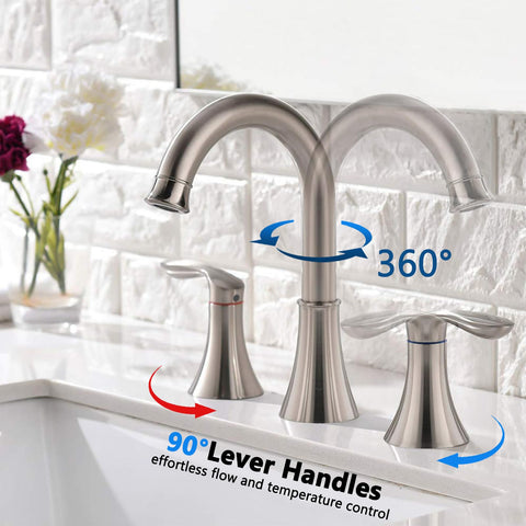 Friho widespread 8-inch faucet with two handles for precise control.