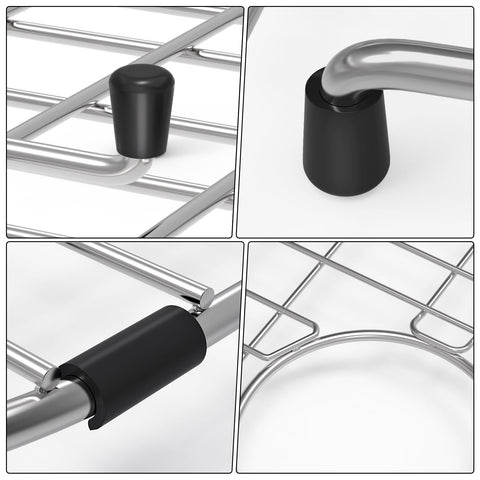 Fritoing sink-protector grid metal construction promises long-lasting use.
