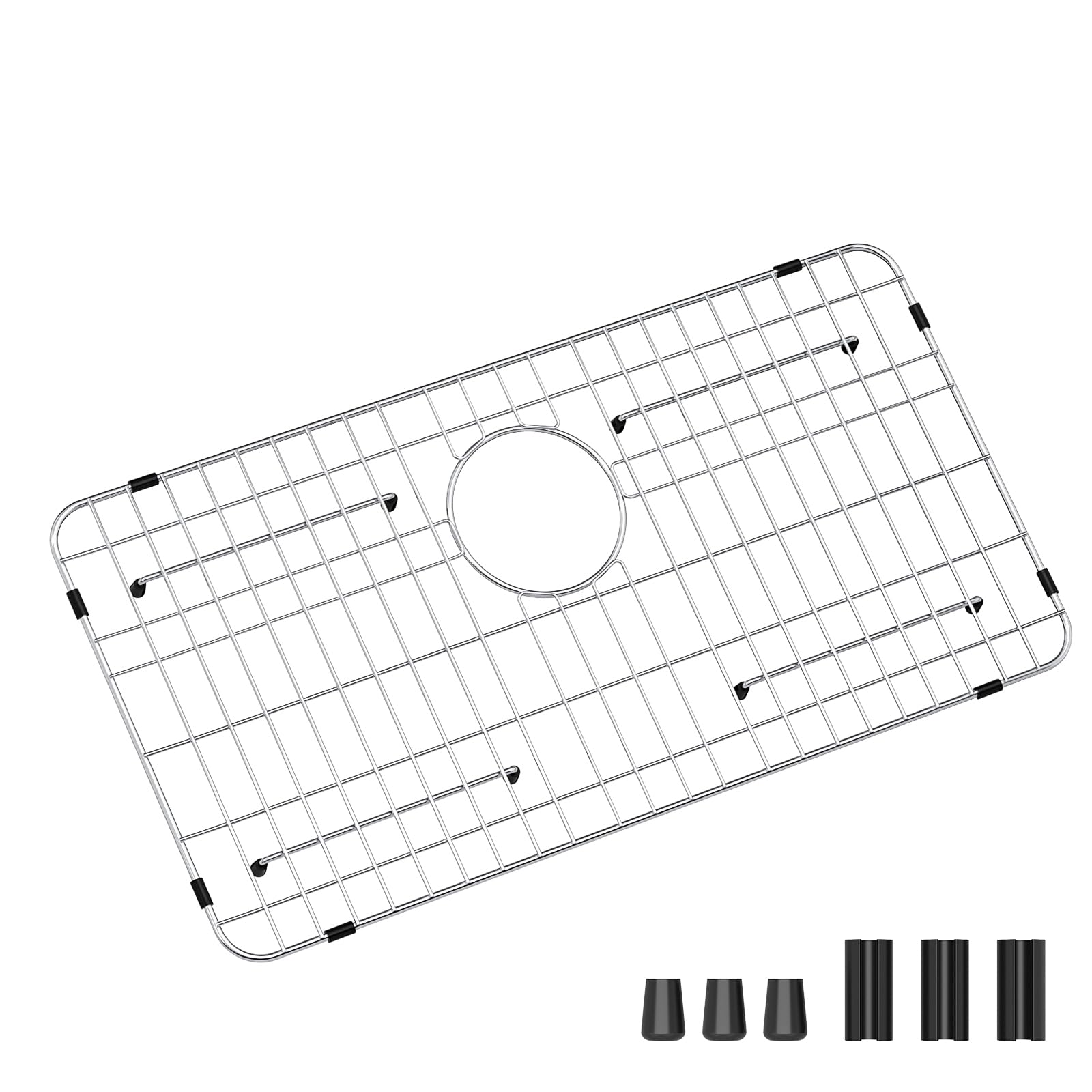 Fritoing stainless steel sink grid front view, sturdy protection for a 26x14 single-bowl sink