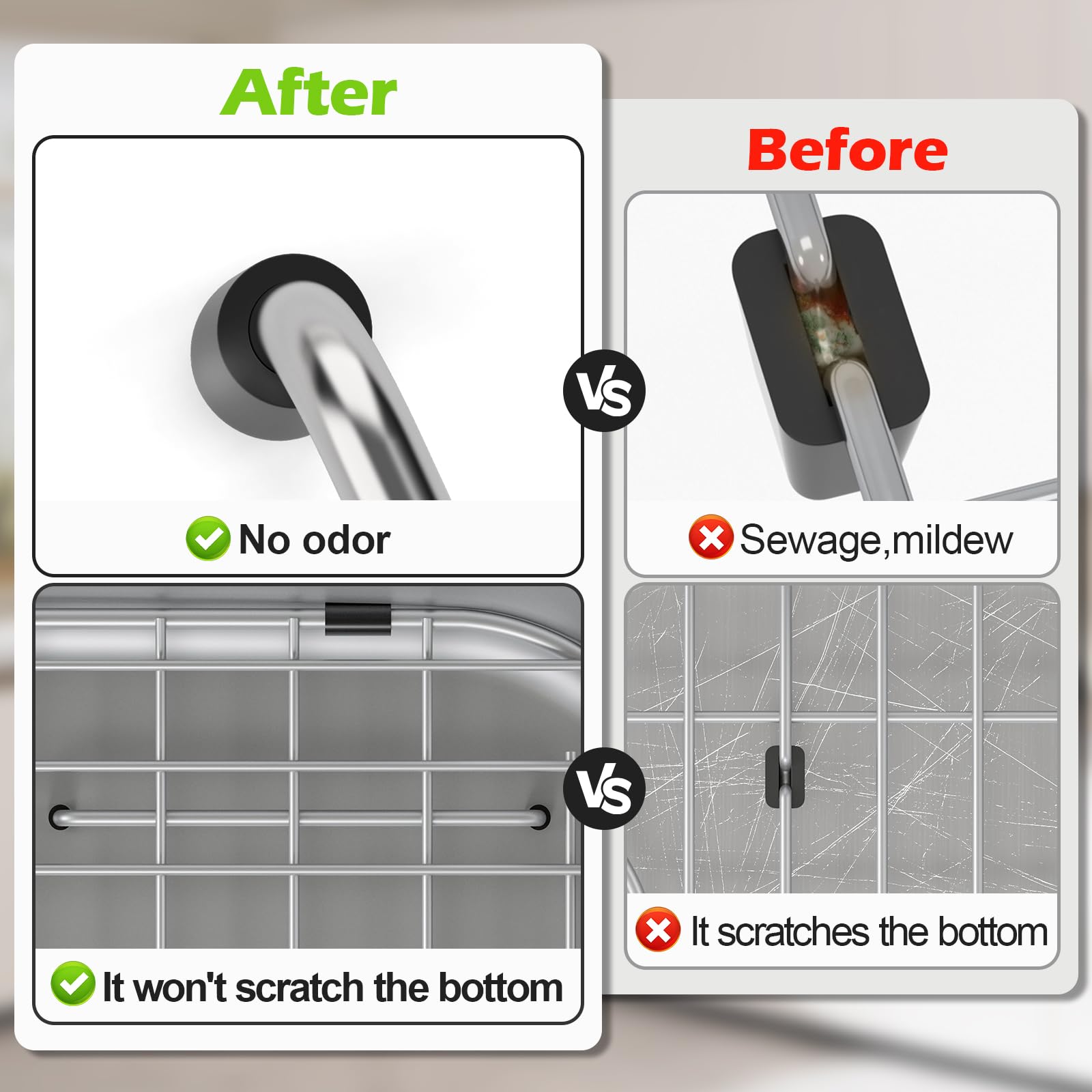 Fritoing stainless-steel grid texture closeup emphasizes everyday sink protection.