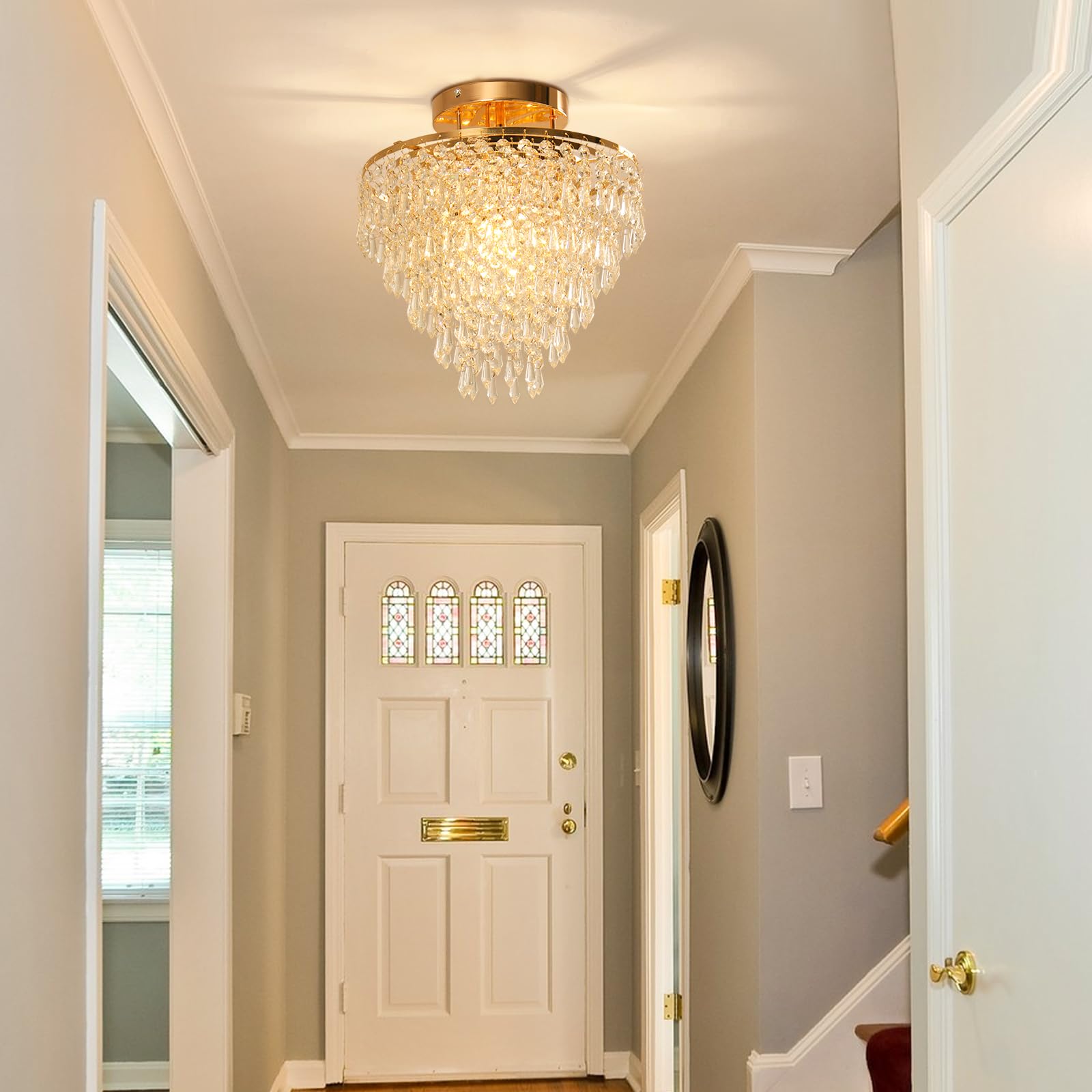 FRIXCHUR 5-tier raindrop crystals create a sparkling focal point in hallways
