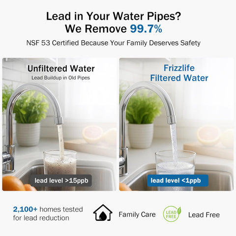 FRIZZLIFE auto shut-off valve to prevent leaks during cartridge changes