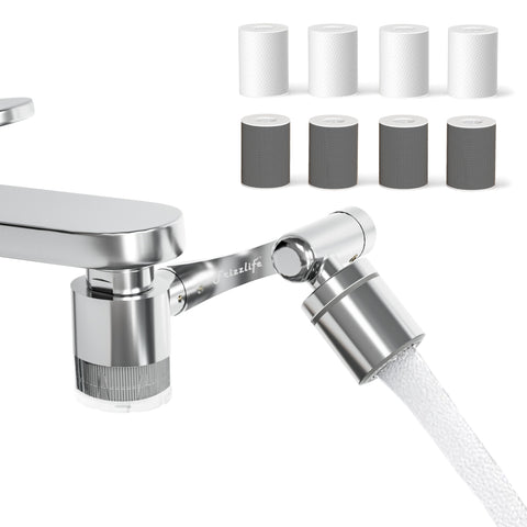 Frizzlife FF1440 aerator swivels for easy kitchen use and reduced splatter.