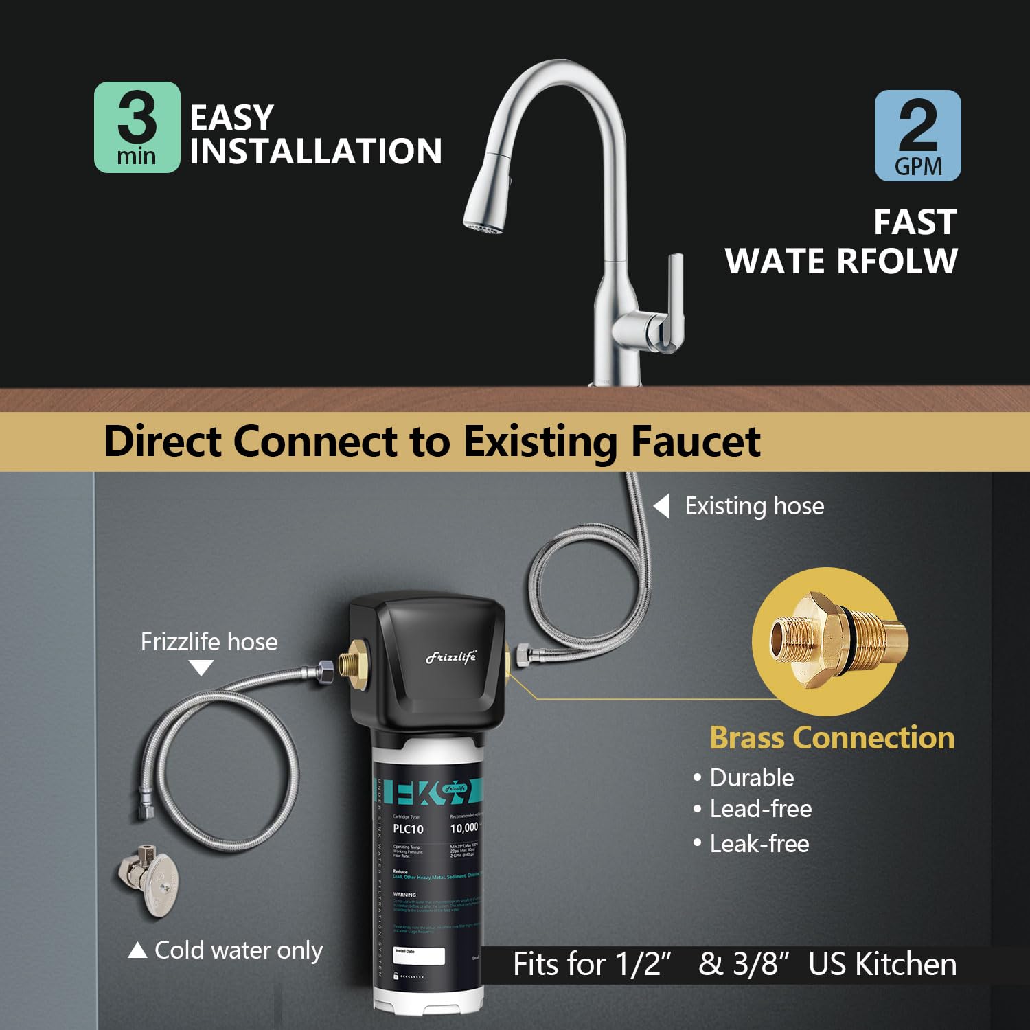Frizzlife FK99 with lead-free brass fittings reduces leakage risk and lasts longer.