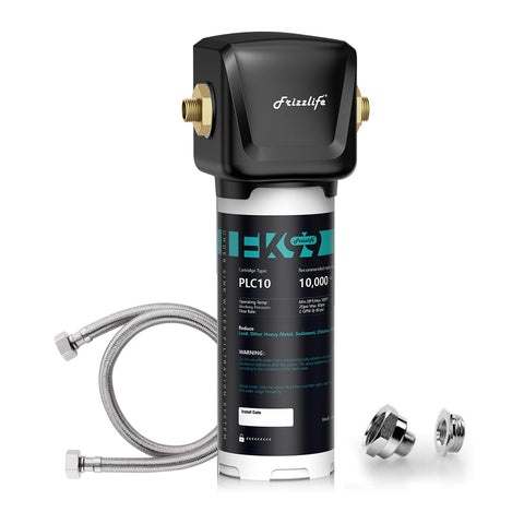 Frizzlife FK99 under-sink filter head with brass fittings for reliable, tool-free installation.