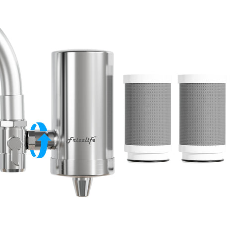FRIZZLIFE FS99 filter assembly demonstrates universal faucet fit and easy setup