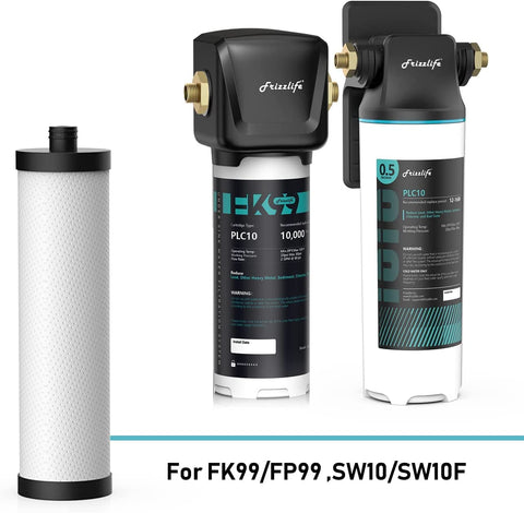 Frizzlife PLC10 replacement filter cartridge inside shows compact, easy-to-replace core
