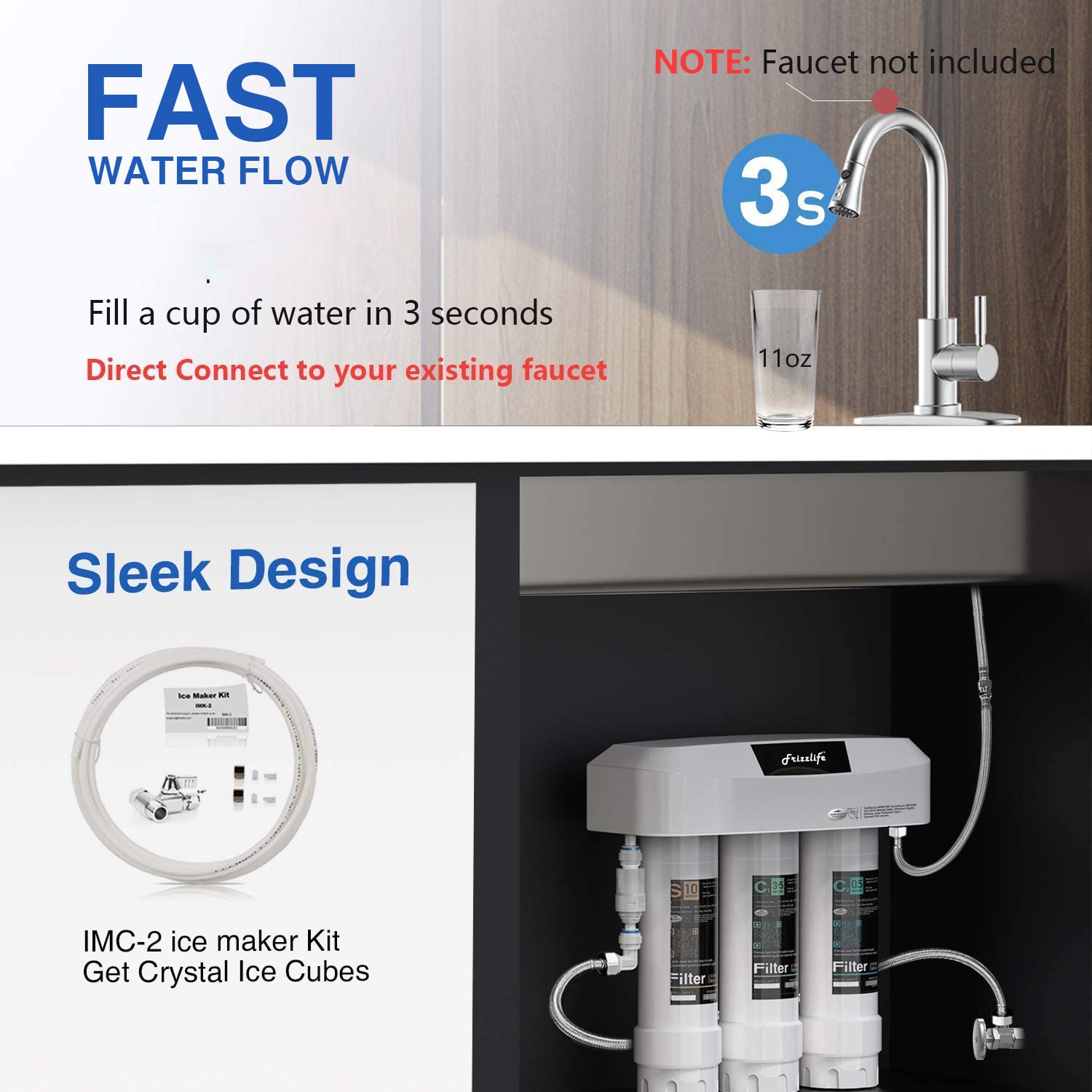 Frizzlife SK99 fast flow test filling a cup in seconds