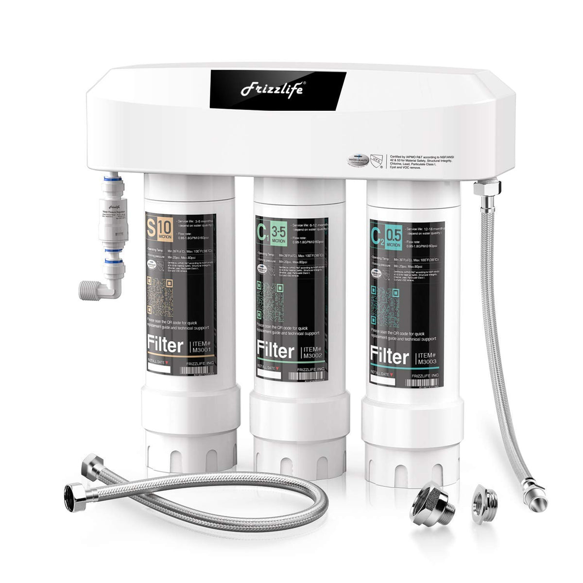 Frizzlife SK99 under-sink system front view for compact kitchen installation