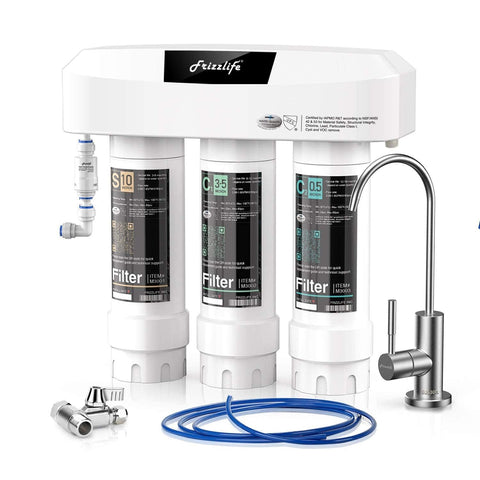 FRIZZLIFE SP99 under-sink filter system provides clean, instant water at the faucet