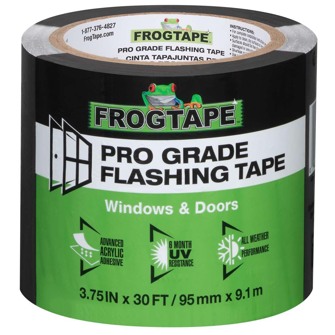 FrogTape Pro Grade flashing tape on a window frame providing a weatherproof seal.