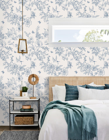 Froluya peel-and-stick wallpaper mounted on smooth wall in cozy bedroom