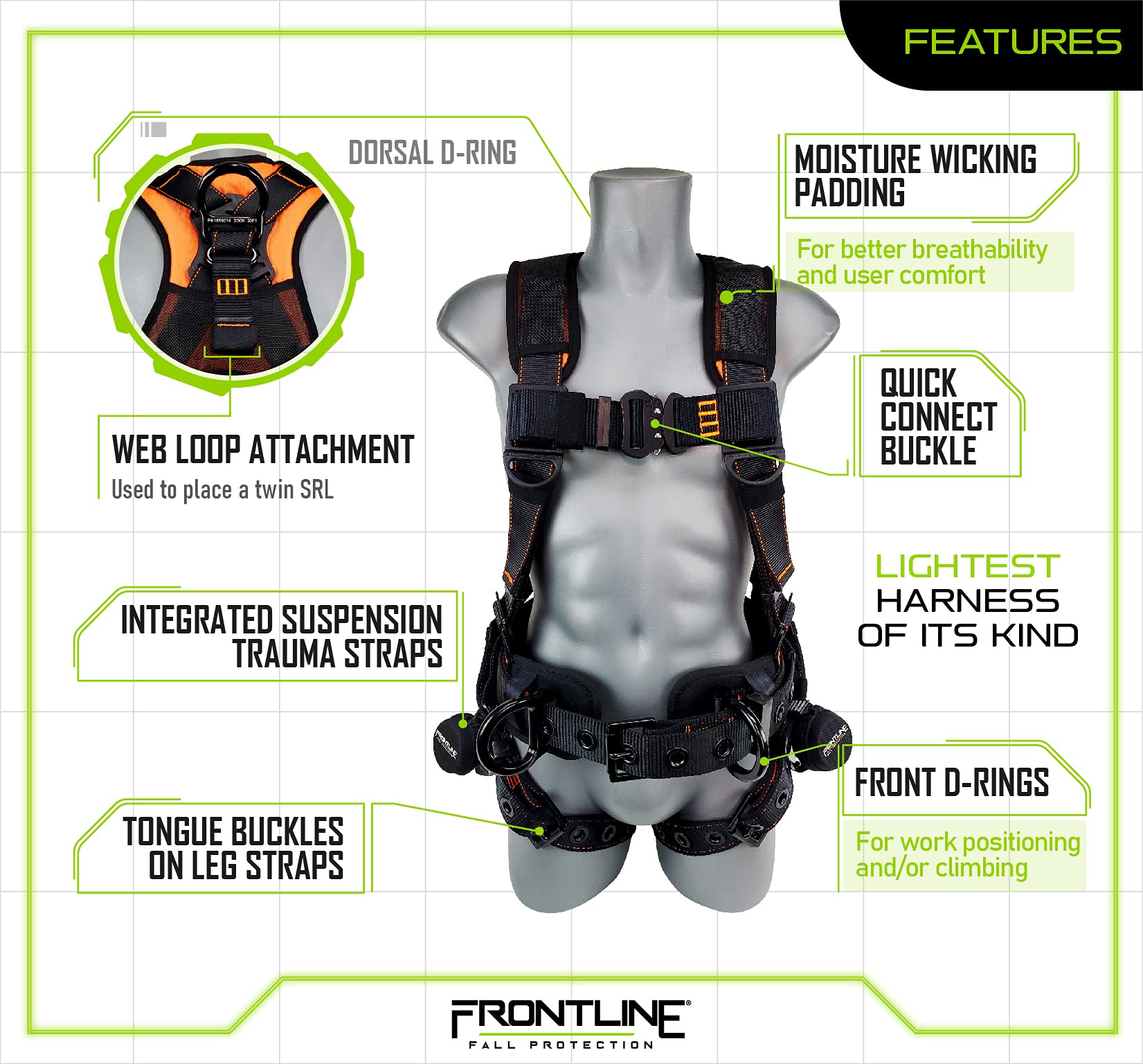 Frontline 110CTB Combat Lite leg straps feature tongue buckles for a quick, comfortable fit.