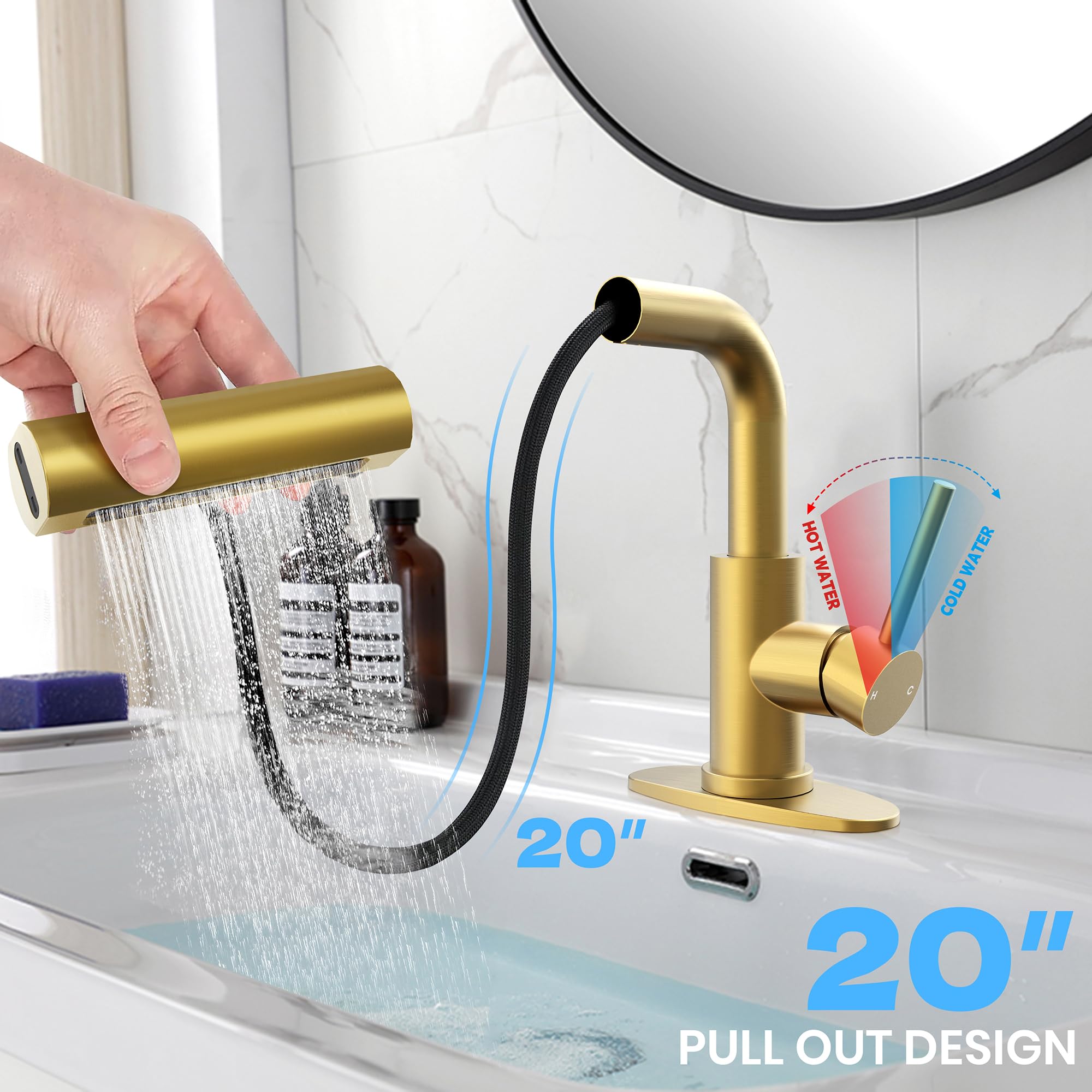 FROPO gold 360° swivel spout allowing full sink access