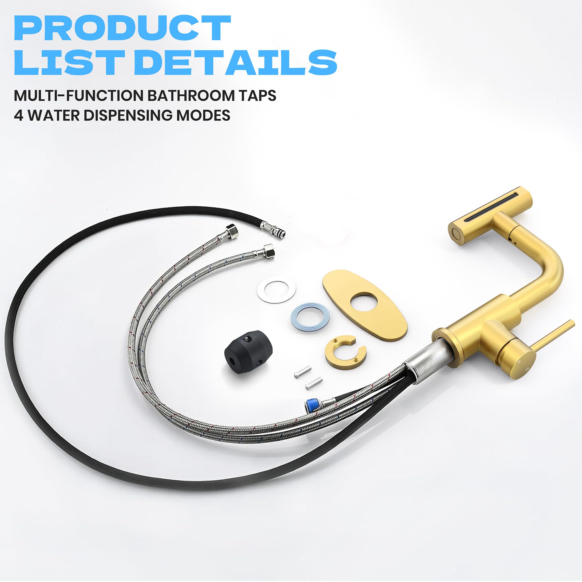 FROPO gold faucet packaging with hardware for quick installation