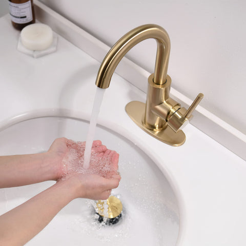 FROPO gold faucet featuring a single-handle design for easy temperature control.