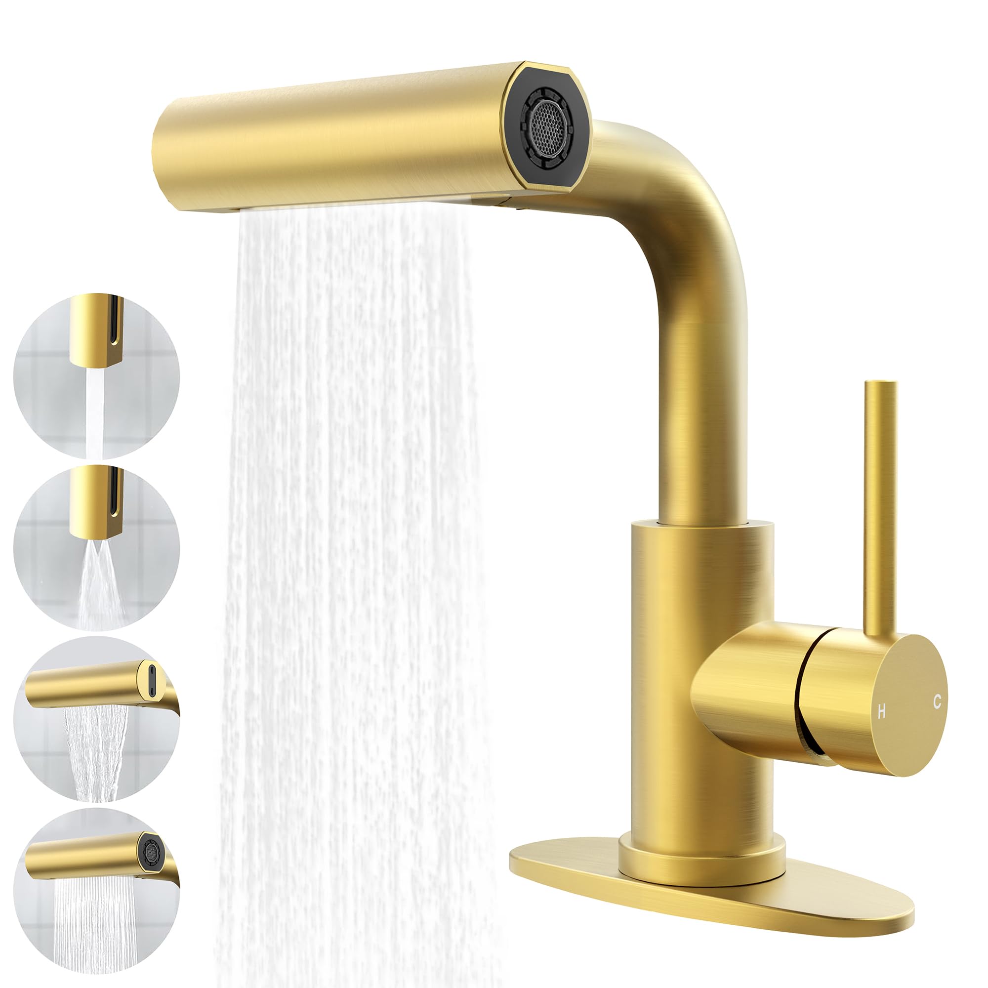 FROPO gold faucet spout for a sleek bathroom sink with smooth water flow