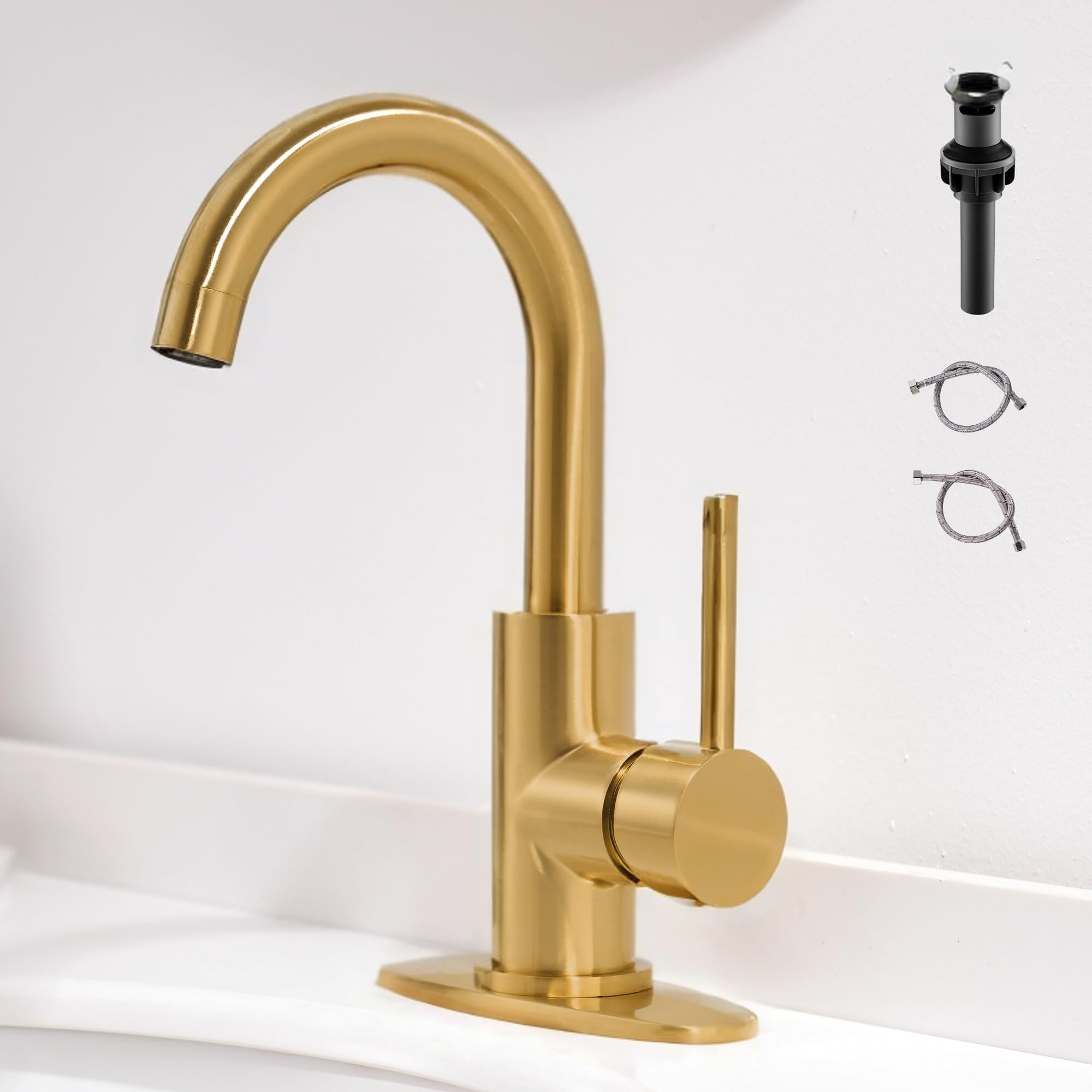 FROPO Gold bathroom faucet with waterfall spout enhances the sink with modern style and smooth flow.