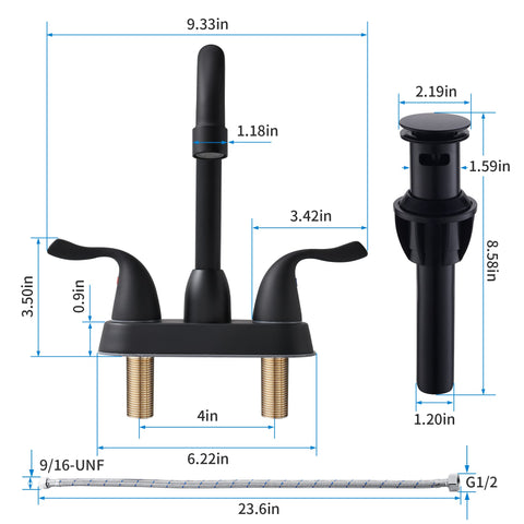 FROPO matte black faucet rotated 360 degrees for full basin access.