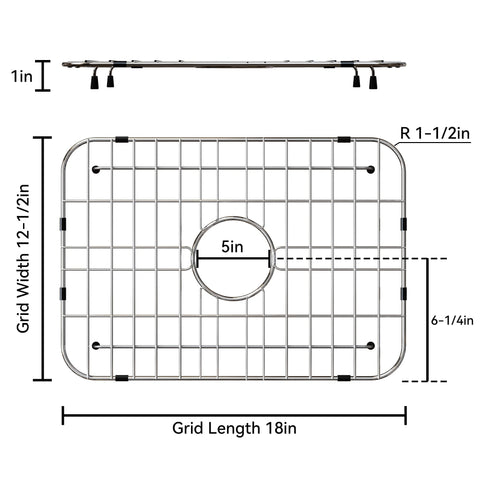 Frsmvati grid measures 18x12-5 inches with a rounded corner for fit.