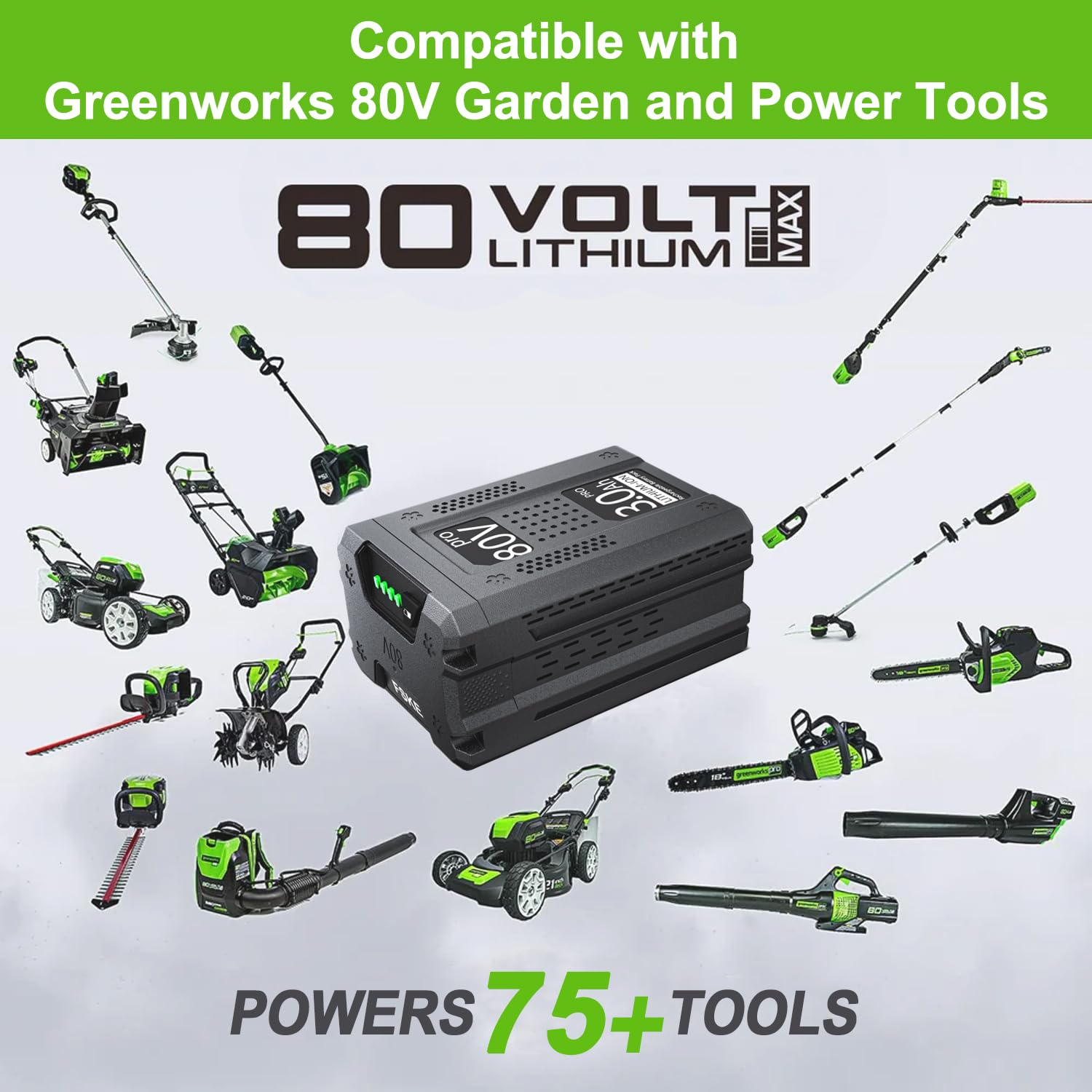 FSKE 80V battery side ports enabling reliable charging with Greenworks chargers