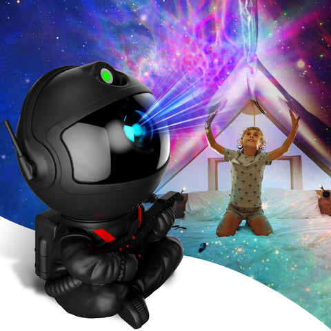 FSSQBFLC Astronaut Galaxy Projector casts nebula patterns on the ceiling for a relaxing ambiance.
