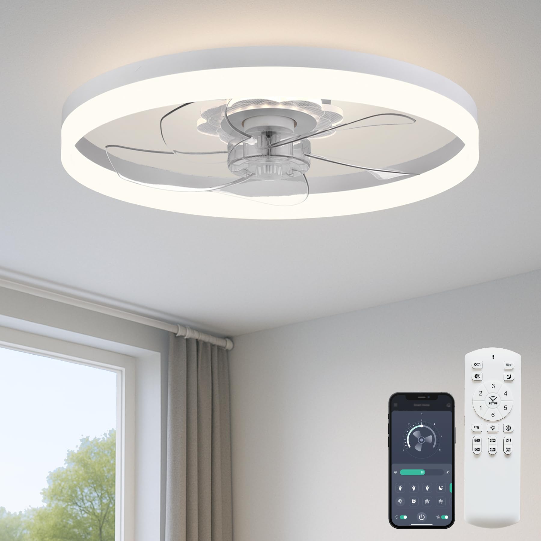 Fszdorj 20-inch ceiling fan with light overview for cooling and ambient lighting
