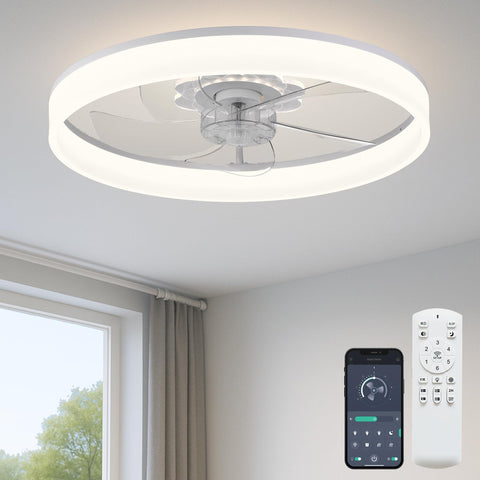 Fszdorj F116 white ceiling fan front view, flush mount design for modern bedrooms