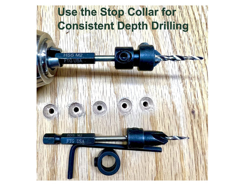 FTG USA adjustable countersink with depth stop enables consistent countersinking in wood