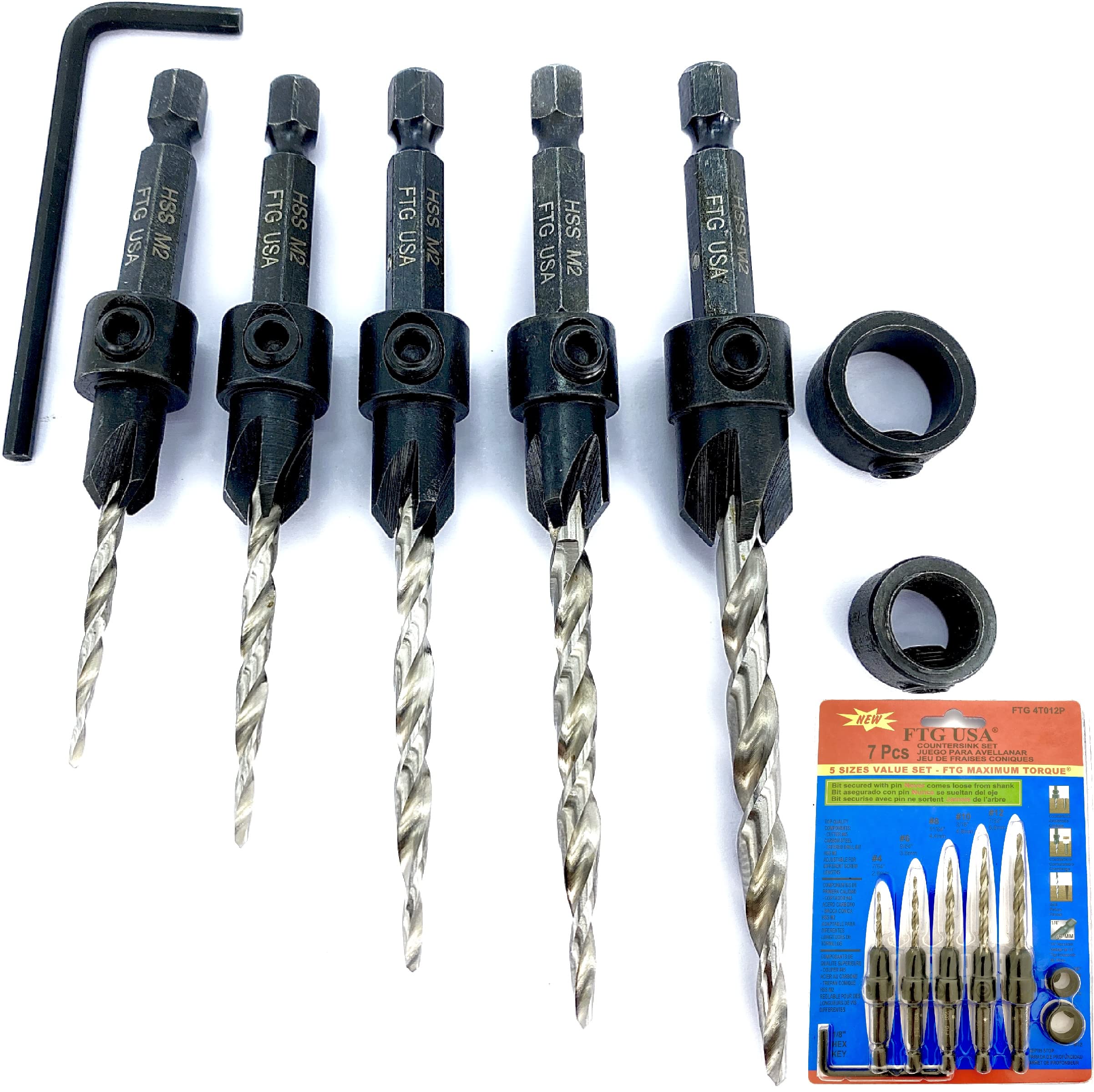 FTG USA countersink-bits-set for precise wood drilling and screw seating.