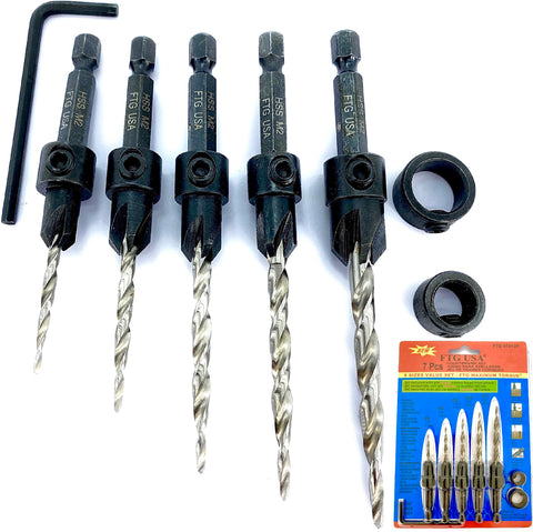 FTG USA countersink-bits-set for precise wood drilling and screw seating.