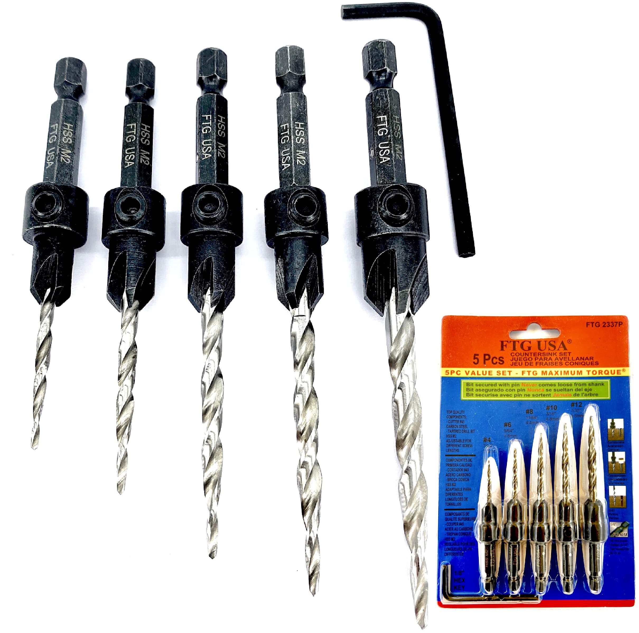 FTG USA Countersink Drill Bit Set for woodworking with clean, precise countersinks.