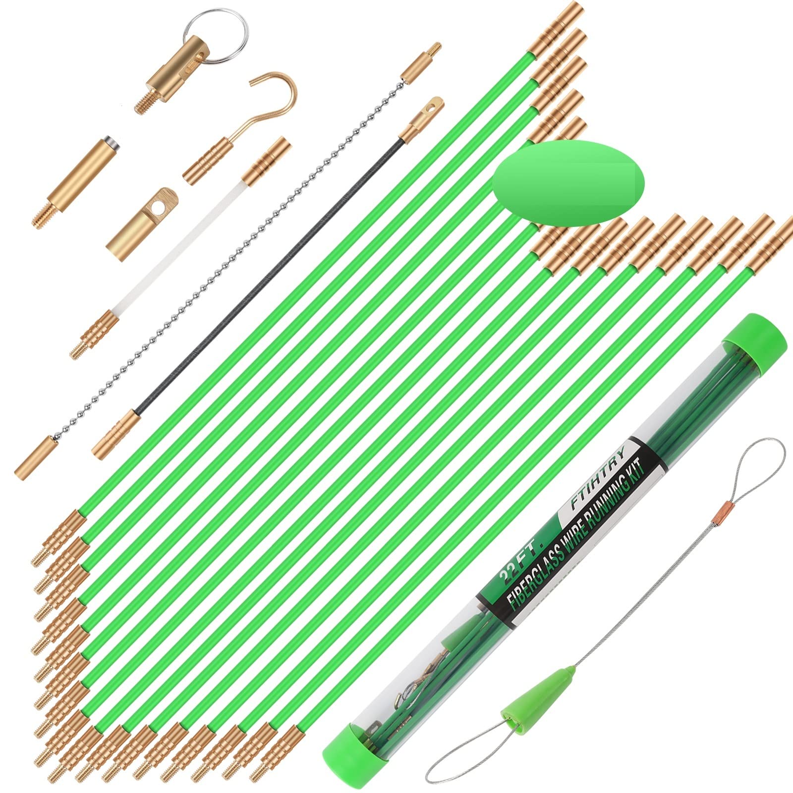 FTIHTRY 45ft fiberglass wire kit with glow rods for easy conduit threading.