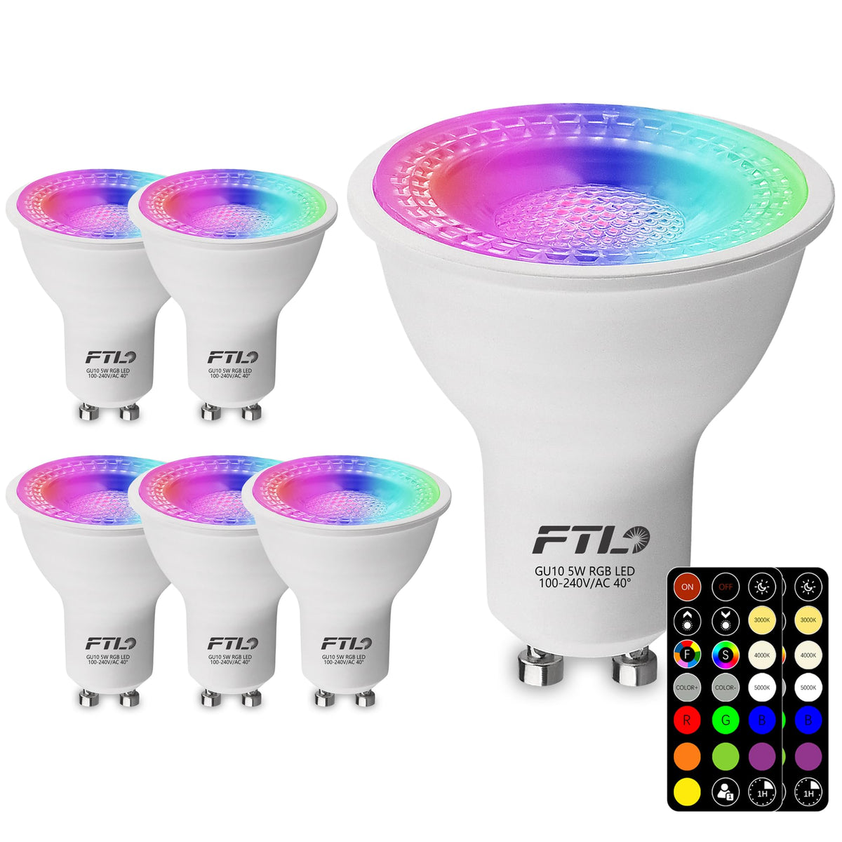 FTL GU10 color changing bulb with remote for effortless color control in any room.