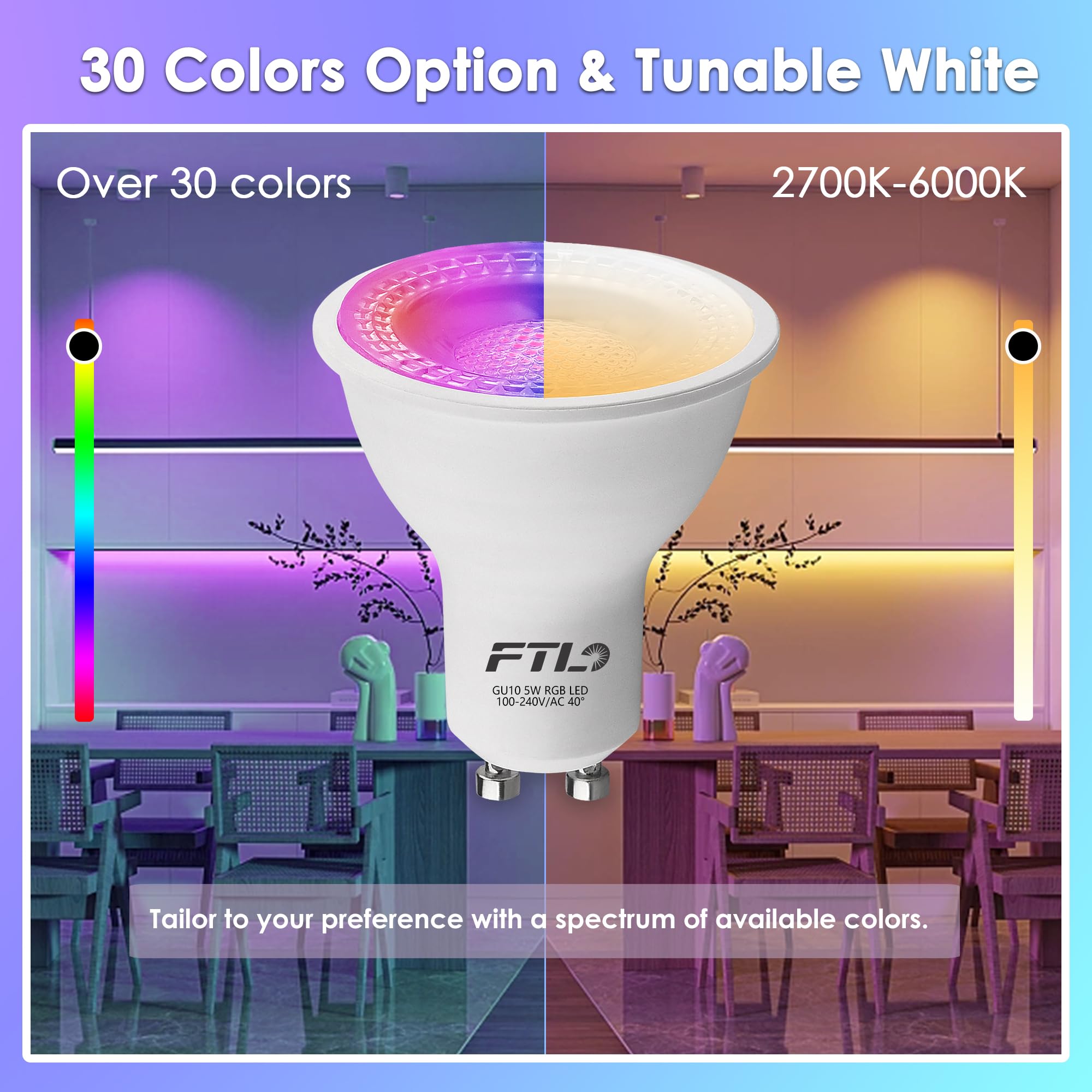 FTL GU10 DIY mode lets you save favorite color and brightness settings.