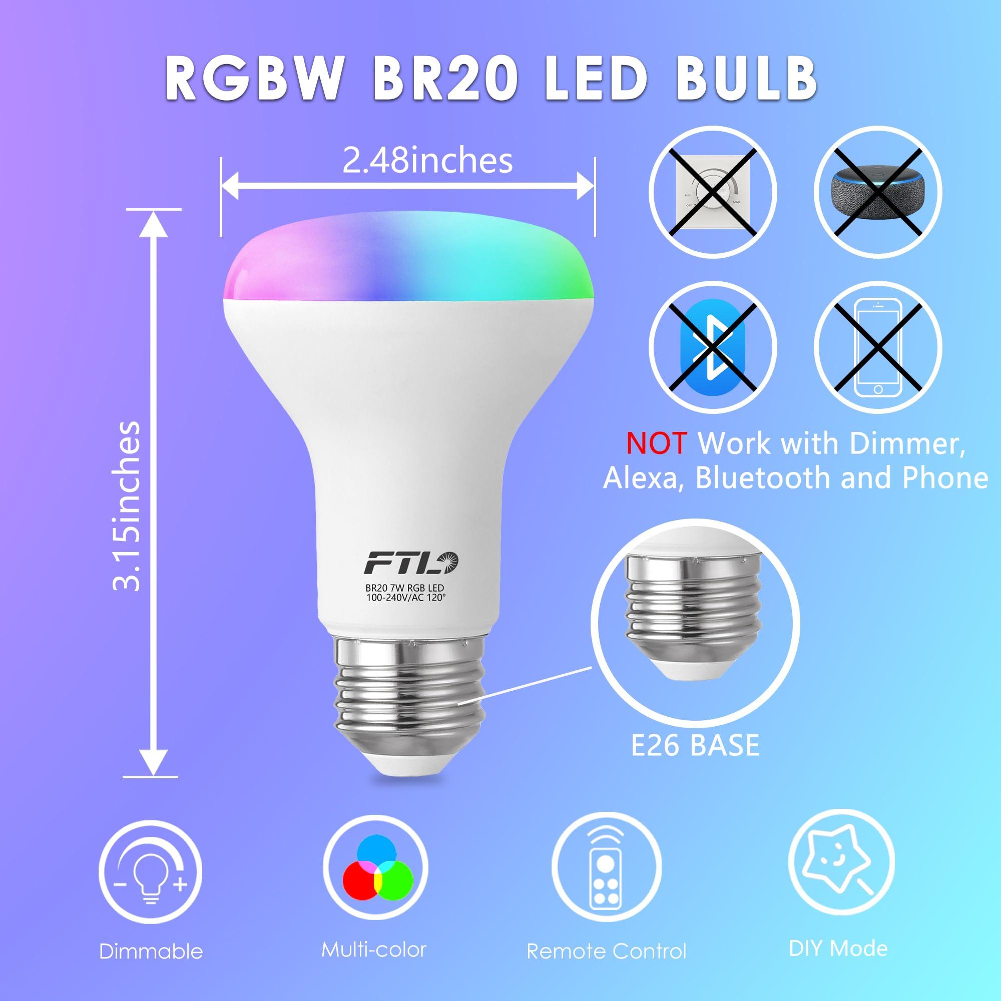 FTL R20 LED BR20 bulb 60W-equivalent in a recessed can fixture