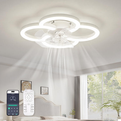 FTZVRD low-profile fandelier with integrated LED light for compact bedrooms.