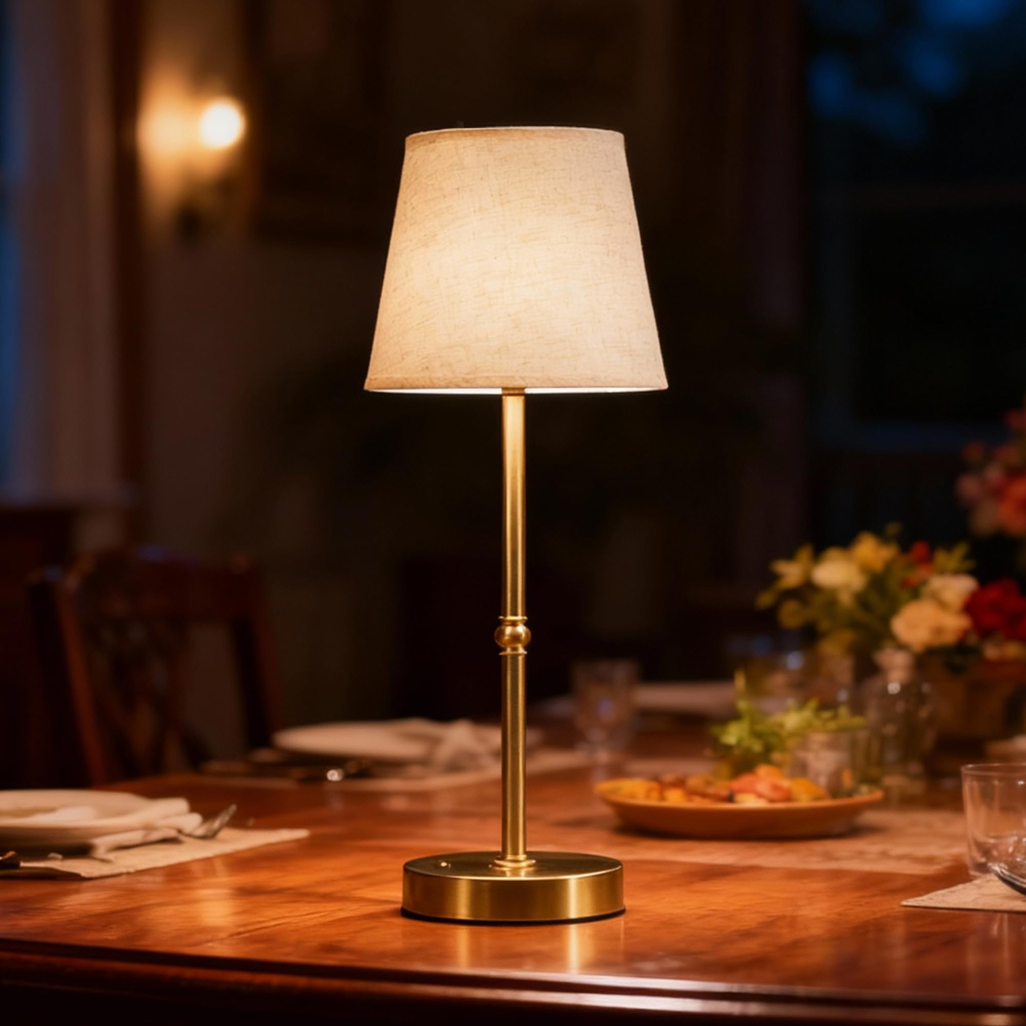 Fuaoddda gold fabric shade lamp enhances cozy ambience.