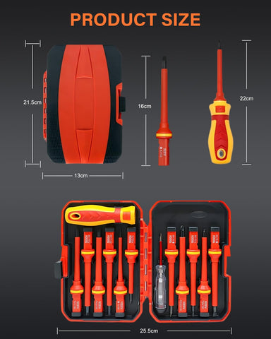 Magnetic CR-V tips securely hold screws during installation.