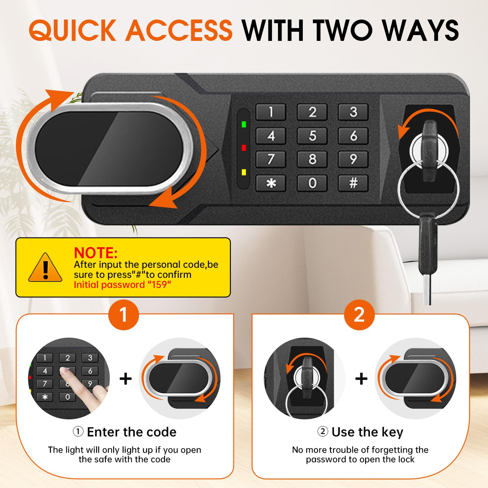 Fulcyovt fireproof safe anti-theft alarm and wrong code lockout feature