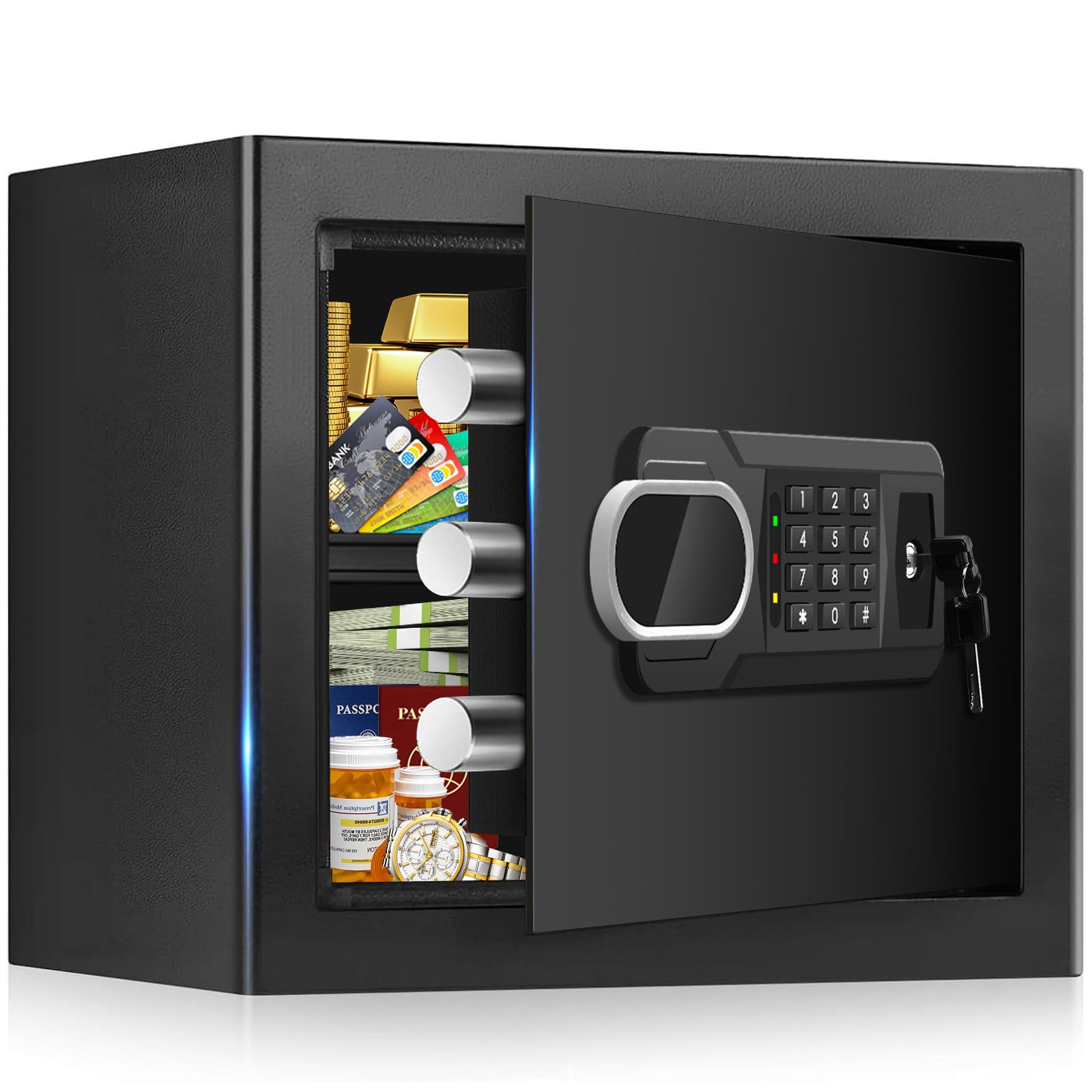Fulcyovt fireproof safe front view showing compact design for secure storage
