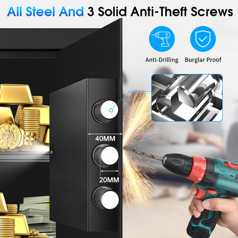 FULCYOVT safe with pre-drilled holes for easy wall or floor mounting.