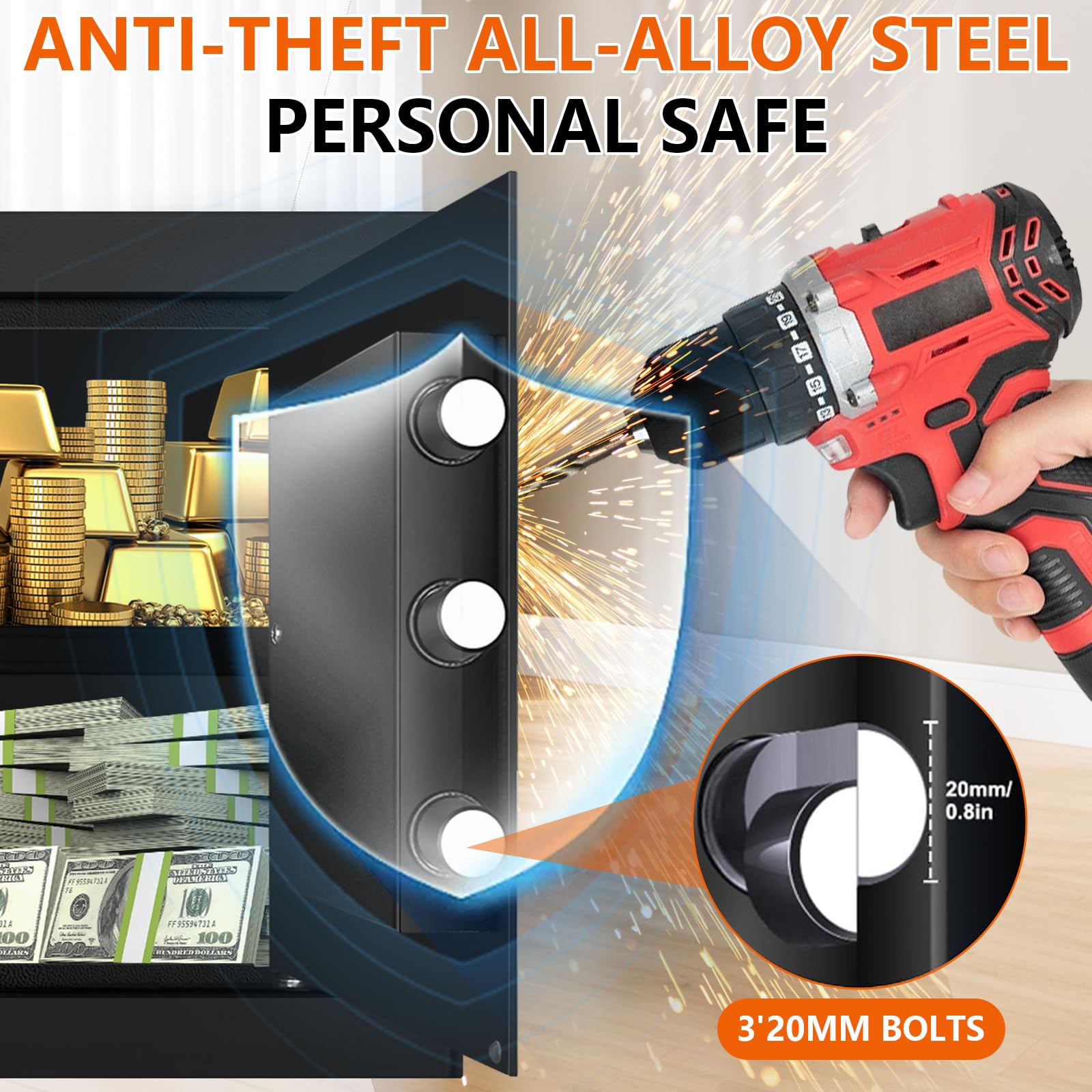 Fulcyovt fireproof safe with keypad and emergency keys for quick access